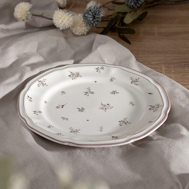 Тарелка десертная 21,8см DE'NASTIA Vintage цветочный принт фиолетовая кайма белый фарфор 000000000001227043