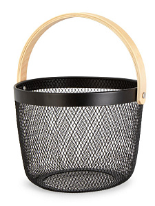 Корзинка для хранение 25х25х17см FORA с ручкой круглая черный металл/дерево 000000000001229691