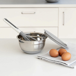 Миска для приготовления 1,4л 18см DE'NASTIA с крышкой серый нержавеющая сталь/силикон 000000000001219649