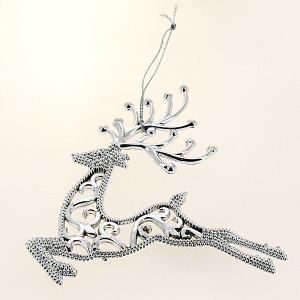 Новогоднее подвесное елочное украшение Олень серебряный из полипропилена / 13x13,5x0,3см арт.77964 000000000001179734