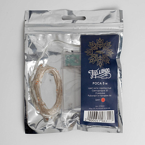 Гирлянда-Нить 5м 50LED LUAZON LIGHTING IP20 2 режима 3хAA РОСА серебристая нить свечение красное 000000000001208002