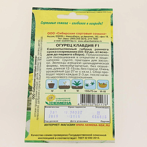 Семена Огурец Клавдия F1 7шт парт Р (ссс) ЛИДЕР ПРОДАЖ! СС009277 пакет 000000000001195255