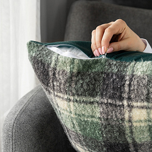 Наволочка декоративная 45х45см DE'NASTIA клетка на молнии серый/зеленый букле полиэстер 000000000001226977