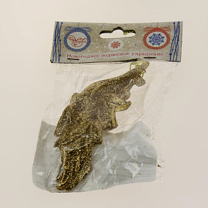 Новогоднее подвесное елочное украшение Листик золото из полипропилена / 12x4,5см арт.80234 000000000001191247