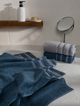 Полотенце махровое LUCKY Бордюр точки 450gsm 70x140 100% хлопок, темно-синий D100404 000000000001227654