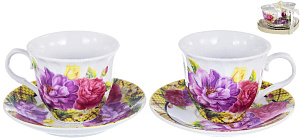 Набор чайный 4шт 2чашки фарфор 220мл/2блюдца Корзина подарочная упаковка Флора Olaff 124-01061 000000000001197822