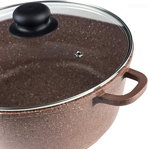 Кастрюля из литого алюминия с антипригарным покрытием, со стеклянной крышкой, подходит для индукции 3,3 Casta Bamino BAM-3-К 000000000001192723