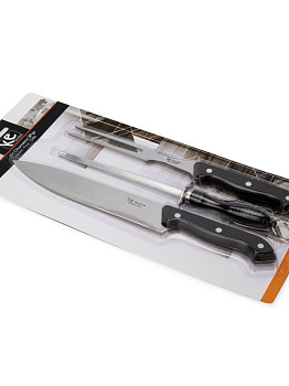 Набор кухонный 3 предмета (нож поварской 18,5см, точилка для ножей 27см, вилка 27см) в ассортименте нержавеющая сталь/полипропилен 000000000001229425