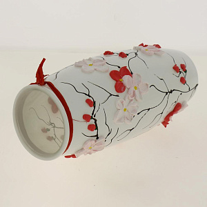 Ваза стеклянная бочка 23,5 см, Барельефный рисунок  с ленточкой Раффа 7735/230/77-640.3 000000000001191054