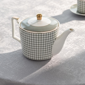 Чайник заварочный 1,1л DE'NASTIA Гусиная лапка белый/мятный фарфор 000000000001221003