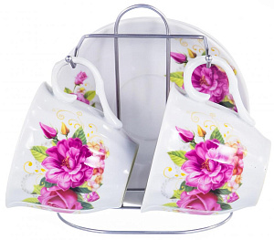 Набор чайн 4шт2 чашки 220мл/2блюдца фарфор Рассвет металличейский стенд  подарочная упаковка Флора Olaff 124-01068 000000000001197825