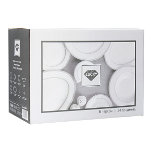 Набор столовой посуды 24 предмета Анжелика с серебром (обеденная/десертная/суповая по 6шт, блюдо овал-2шт, салатник, салфетница, набор специй) фарфор 000000000001219781