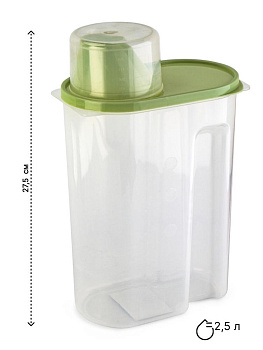 Контейнер 2,5л для сыпучих продуктов/для кормов с дозатором зеленый полипропилен 000000000001227840