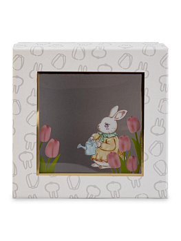 Подарочная коробка 15х15х6см ЗАЯЦ с окном белый картон 000000000001229189