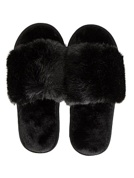 Тапочки домашние 38-39 женские меховые открытые черный полиэстер/ПВХ 000000000001228876
