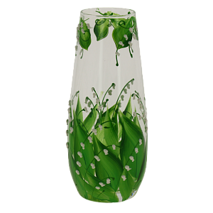 Ваза стеклянная "Капля" высотой 26 см, ручной авторский рисунок с объемом "Ландыши" 2598/260/77-651 000000000001191030