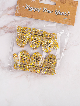 Декоративное украшение Прищепки Варежки золотые 3,5х3,0,2см MANDARIN береза 000000000001209322