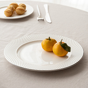 Тарелка обеденная 26,7см LUCKY Ромбы с серебряной каймой белый фарфор 000000000001220862
