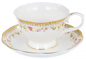 Чайная пара чашка 220мл+ блюдце, белая с золотом, подарочная упаковка,107-04056 000000000001177816