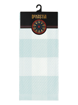 Полотенце кухонное 40x60см DE'NASTIA Вафля Клетка бирюзовый хлопок 000000000001213583