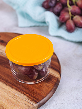 BASIC Контейнер 220мл 8,5х8,5х6см PASABAHCE оранжевая крышка стекло 000000000001158124