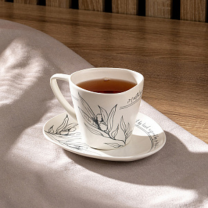 Пара чайная 250мл/блюдце DE'NASTIA Оливки черно-белый фарфор 000000000001225117