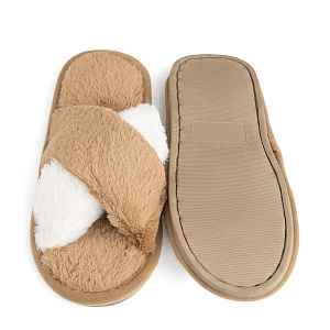 Туфли домашние-тапки р.40-41 LUCKY накрест коричневый/белый искусственный мех полиэстер 000000000001214537