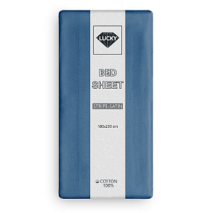 Простыня 180х230см LUCKY синий страйп-сатин хлопок 100% 000000000001218111