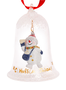 Новогоднее подвесное украшение Снеговик из стекла и полирезины / 5x5x7,5 см арт.78359 000000000001191401