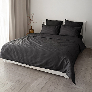 Пододеяльник 175x210см DE'NASTIA темно-серый страйп-сатин 1см хлопок 100% 000000000001226099