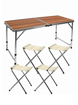 Стол складной со стульями 4шт 120х60х70см / 27,5х32х35см коричневый металл 000000000001227416