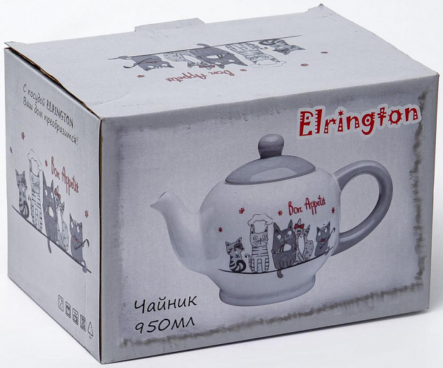 Чайник 950мл ELRINGTON КОТЫ-ПОВАРЯТА подарочная упаковка керамика 000000000001211195