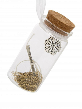 Новогоднее подвесное украшение из стекла с пробкой из коры пробкового дерева с декором из черного металла и бумажным свитком 3,7x7,7 000000000001179878