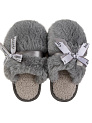 Тапочки домашние 38-39 женские меховые атласный бант серый полиэстер/ПВХ 000000000001228915