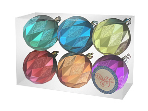 Новогоднее подвесное украшение Шары мультицвет ромбы из пластика, размер 6 см (набор из 6ти шт) / 17.4х11.6х5.8см арт.78797 000000000001191210