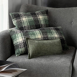 Наволочка декоративная 45х45см DE'NASTIA клетка на молнии серый/зеленый букле полиэстер 000000000001226977