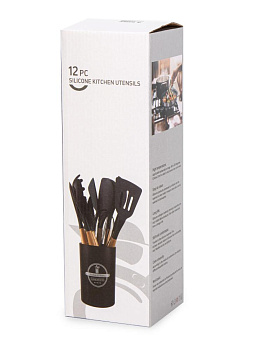 Набор кухонных принадлежностей 12 предметов с подставкой в ассортименте силикон/дерево 000000000001229402