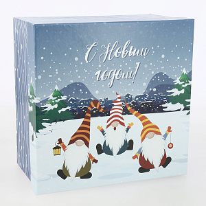 Коробка подарочная 23x23x13см Гномы квадратная синий 000000000001208377