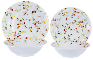 Набор столовой посуды 19 предметов Ситец (десертная 20см-6шт/суповая 23см-6шт/салатник 750мл-6шт/салатник 1,1л) фарфор 000000000001177831