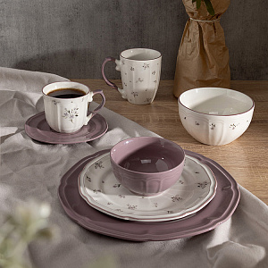 Кружка 340мл DE'NASTIA Vintage цветочный принт фиолетовая кайма ручка белый фарфор 000000000001227046