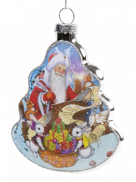 Новогоднее подвесное украшение Дед мороз и зайцы из стекла / 7х1,5х8 см арт.80370 000000000001191403