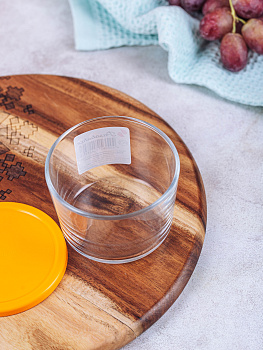 BASIC Контейнер 220мл 8,5х8,5х6см PASABAHCE оранжевая крышка стекло 000000000001158124