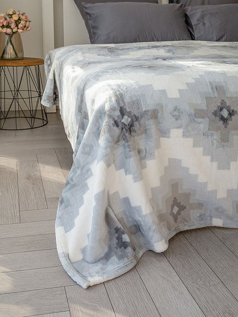 Плед 200x220см DE'NASTIA Полярис белый/серый полиэстер 000000000001229896