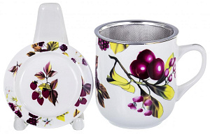 Кружка заварочная 350мл Olaff Флора с металлическим ситом подарочная упаковка фарфор 124-01153 000000000001203988