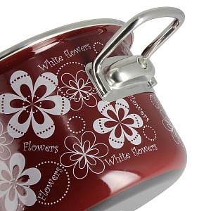 Кастрюля 2л VITROSS Белые цветы цилиндрическая форма вишнёвый эмалированная сталь 000000000001114766