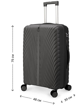 Чемодан на колесах L (48х30х75см) молния черный PP 000000000001226536