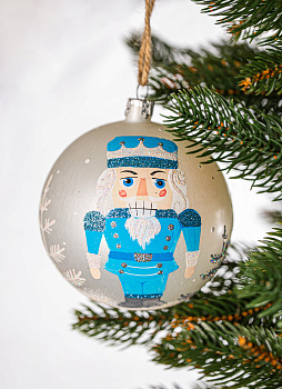 Декоративное украшение Шар №5 D9,5см БИРЮСИНКА Щелкунчик голубой стекло 000000000001207655