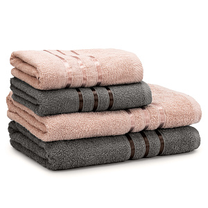 Набор полотенец4шт50х90/70х130смСОФТИбордюр3полоски темно-серый/персиковыйХлопок 000000000001219590