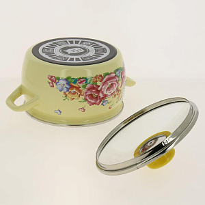 Кастрюля 2,2л Японский сад стеклянная крышка эмаль 000000000001183184