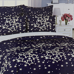 Комплект постельного белья Семейный LUCKY Звездная ночь пододеяльник215х145см-2шт простыня220х240см наволочки50х70см-2шт синий поплин 100%хлопок 000000000001208097